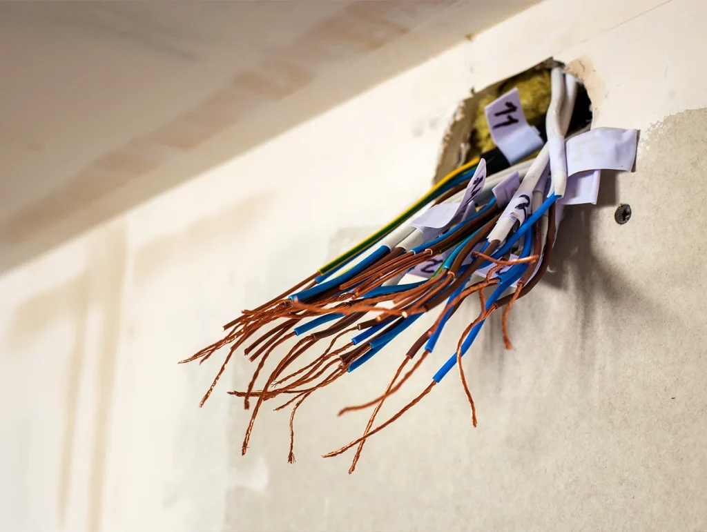 Bare wires coming out of the wall